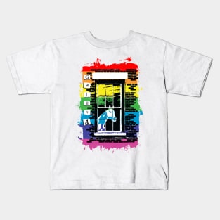 rainbow horse in the window galena Kids T-Shirt